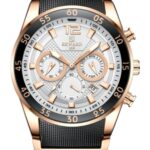 Erkek Kol Saati Quartz Takvimli Beyaz Kadran Çelik-Silikon Kordon Rose-Siyah 45 mm A141018