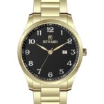 Erkek Kol Saati Quartz Takvimli Siyah Kadran Çelik Kordon Altın 44 mm A146449