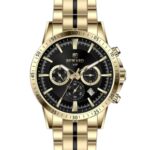 Erkek Kol Saati Quartz Takvimli Siyah Kadran Çelik Kordon Altın 44 mm A146555