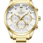 Erkek Kol Saati Quartz Takvimli Beyaz-Gold Kadran Çelik Kordon Altın 45 mm A147194