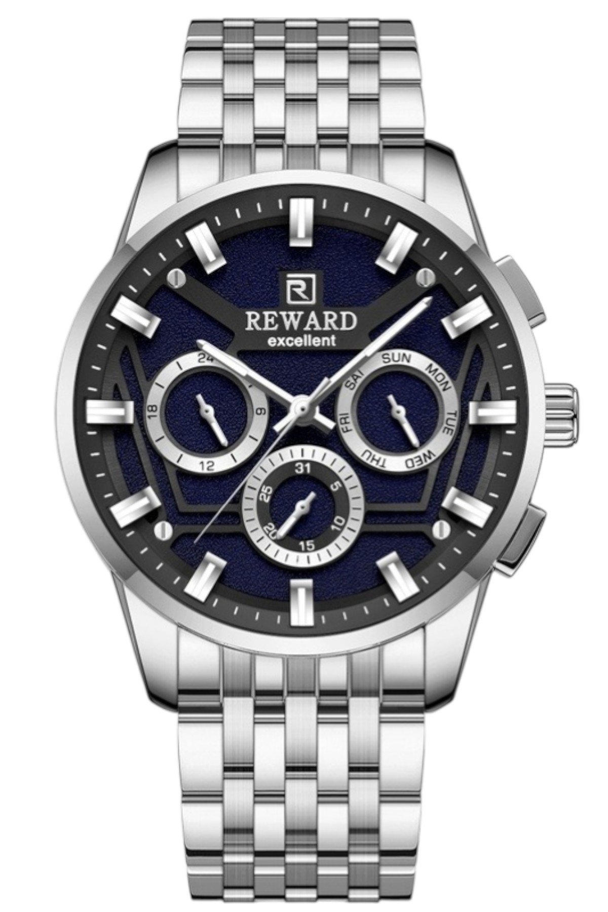 A147213 Erkek Kol Saati Quartz Takvimli Lacivert Kadran Çelik Kordon Gümüş 45 mm A147213 - Görsel 1