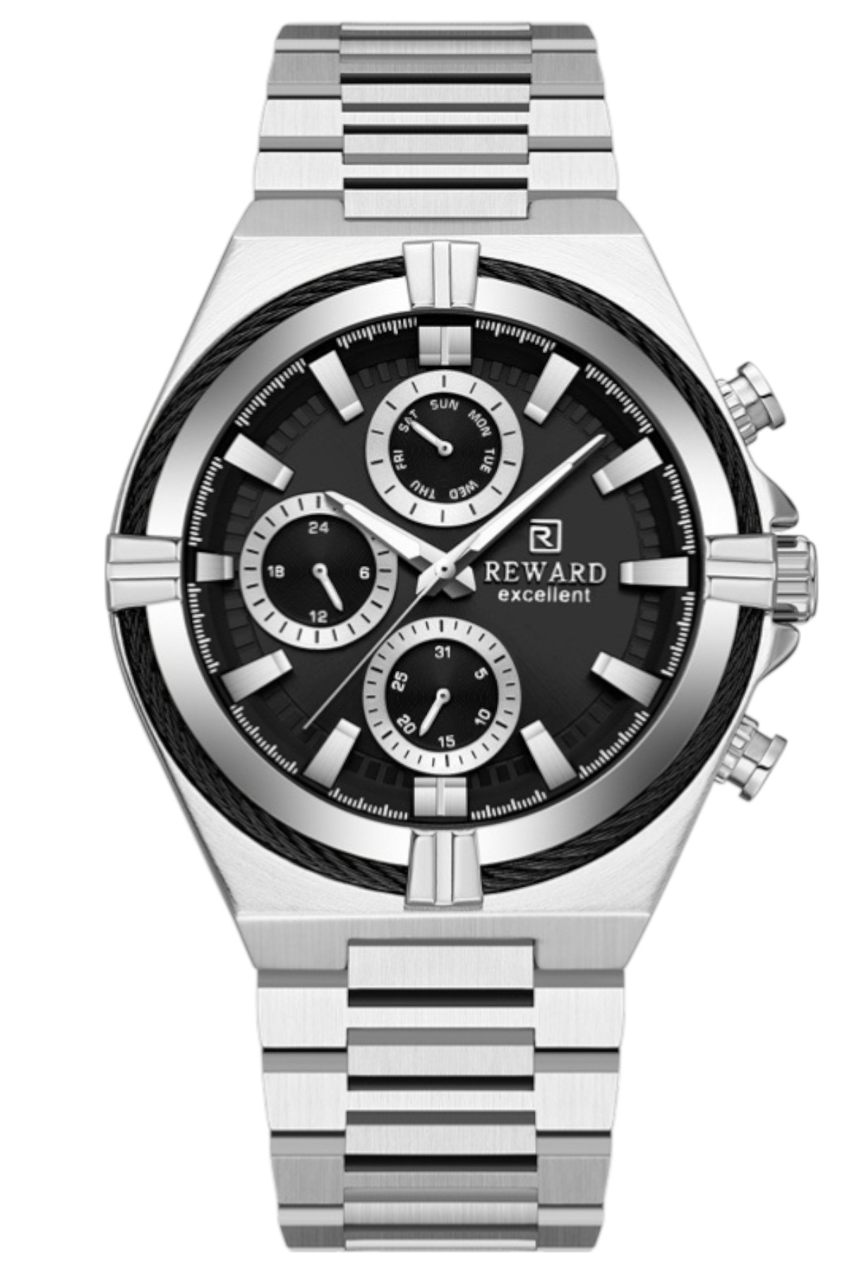 A147272 Erkek Kol Saati Quartz Takvimli Siyah Kadran Çelik Kordon Gümüş 45 mm A147272 - Görsel 1